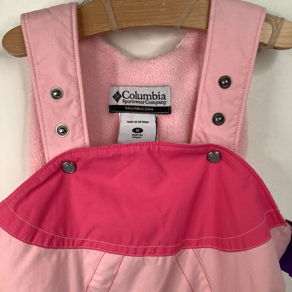 Size 12m: Columbia Pink Fleece Lined Snow Bib