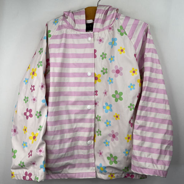 Size 6: Fox Fire For Kids Purple Striped/Colorful Floral Button-Up Rain Coat