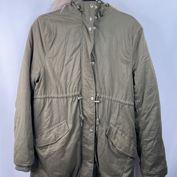 Size S: H&M Green Fuzzy Hooded Zip-Up Winter Coat
