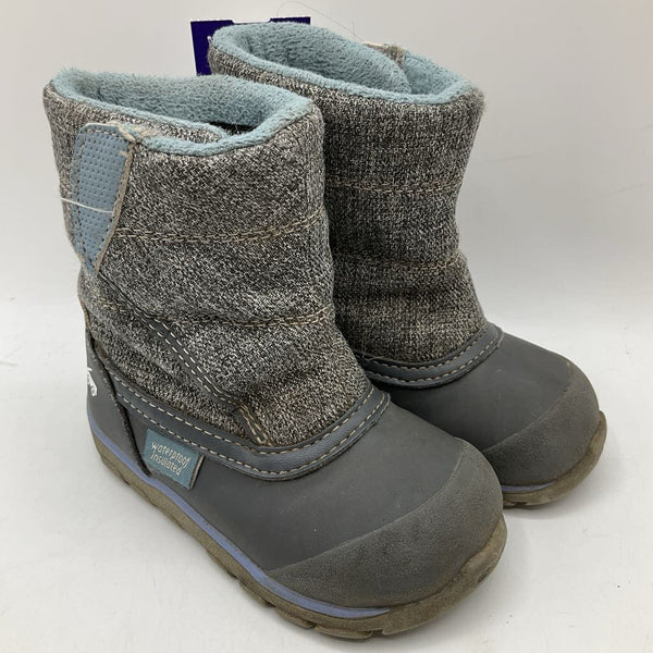 Size 6: See Kai Run Grey/Blue Velcro Strap Snow Boots