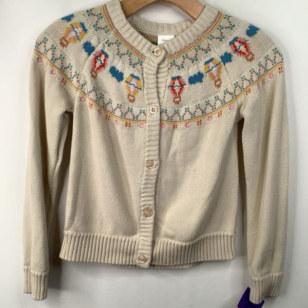 Size 8 (130): Hanna Andersson Creme/Colorful Balloons Knitted Button-Up Cardigan