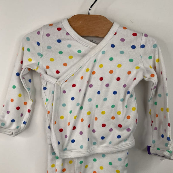 Size 0-3m: Primary White/Colorful Polka Dots 2pc Long Sleeve Footy PJs