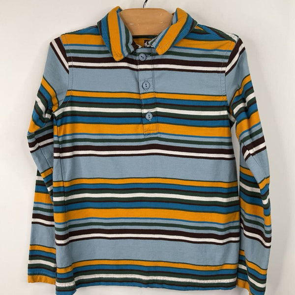 Size 6: Tea Blue/Yellow/Brown Striped Collared Long Sleeve Shirt