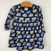 Size 12-18m (75): Hanna Andersson Blue/Yellow Hedgehogs Long Sleeve Dress