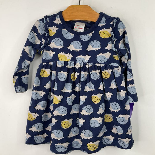 Size 12-18m (75): Hanna Andersson Blue/Yellow Hedgehogs Long Sleeve Dress