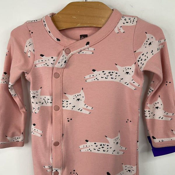 Size 0-3m: Tea Pink Cat Print 1pc Footy PJs