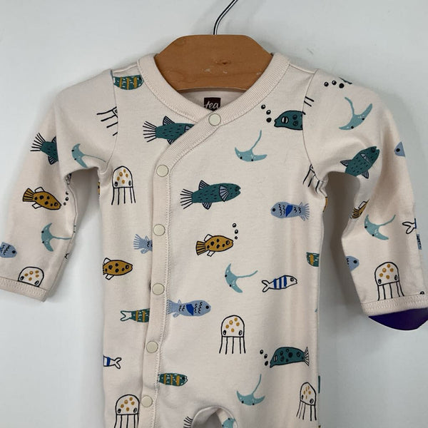 Size NB: Tea White Fish Print 1pc Footy PJs