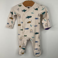 Size NB: Tea White Fish Print 1pc Footy PJs