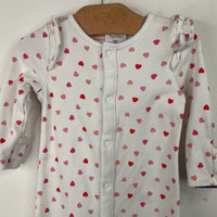 Size 3-6m: Baby Boden White/Pink Hearts 1pc Footy PJs