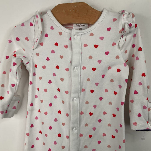Size 3-6m: Baby Boden White/Pink Hearts 1pc Footy PJs