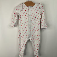 Size 3-6m: Baby Boden White/Pink Hearts 1pc Footy PJs