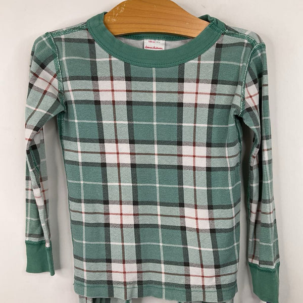 Size 4 (100): Hanna Andersson White/Green Plaid 2pc PJs