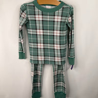 Size 4 (100): Hanna Andersson White/Green Plaid 2pc PJs