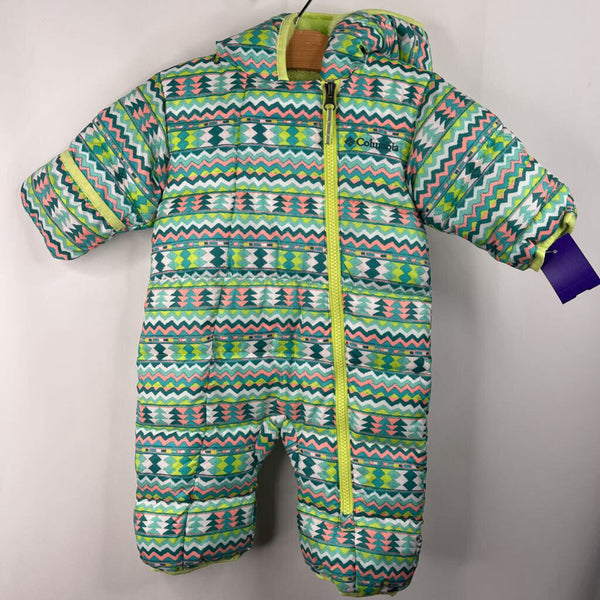 Size 0-3m: Columbia Green/Blue/Pink Chevron Striped Puffy Bunting