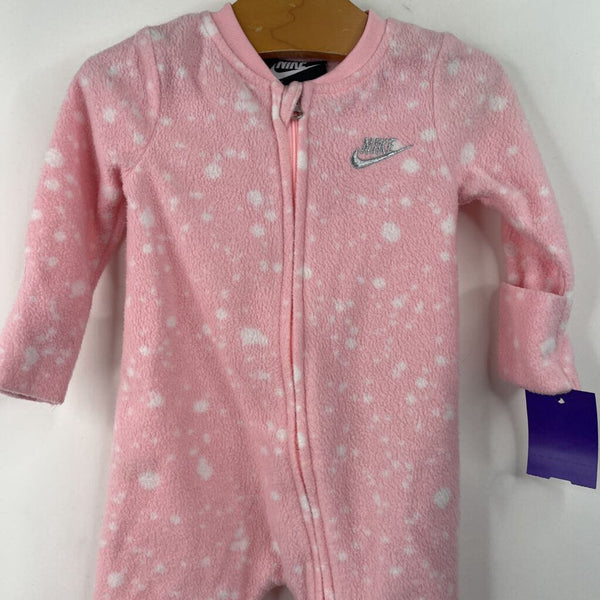 Size 3m: Nike Pink/White Dot Fleece Zip Up Footy 1pc PJs