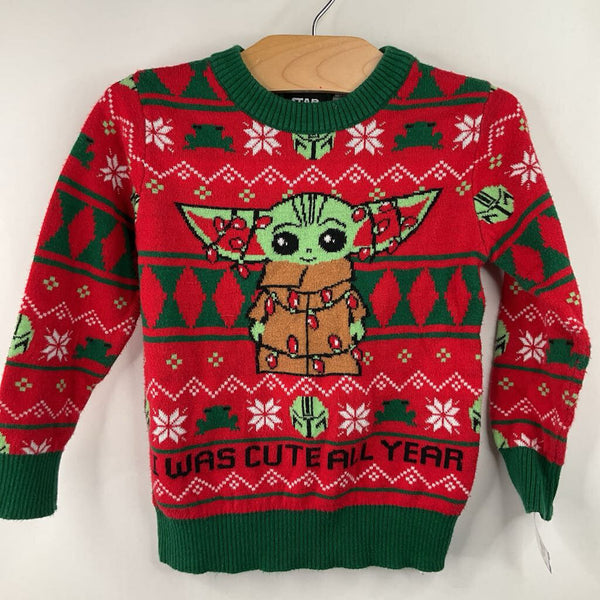 Size 2: Star Wars Red Holiday Baby Yoda Sweater