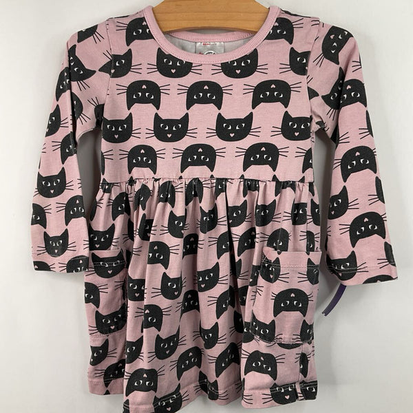 Size 2 (85): Hanna Andersson Pink/Black Cat Long Sleeve Dress