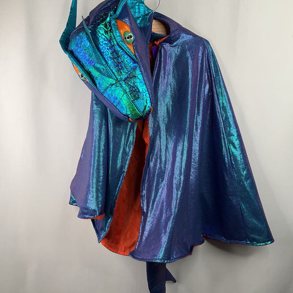 Size 5-6: Great Pretenders Blue/Orange Shimmery Dragon Plush Cloak
