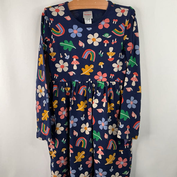 Size 6-7 (120): Hanna Anderson Blue/Mushroom & Flowers Long Sleeve Dress