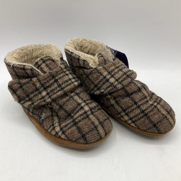 Size 5: Brown Plaid 50% Wool Velcro Slippers