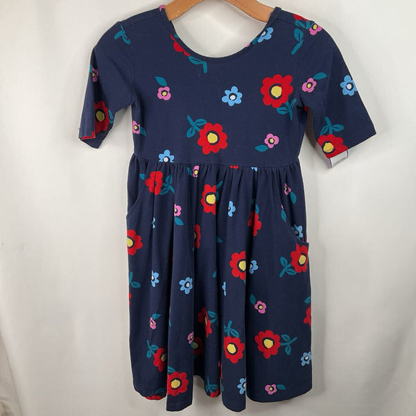 Size 10 (140): Hanna Anderson Navy Blue Flowers Long Sleeve Dress