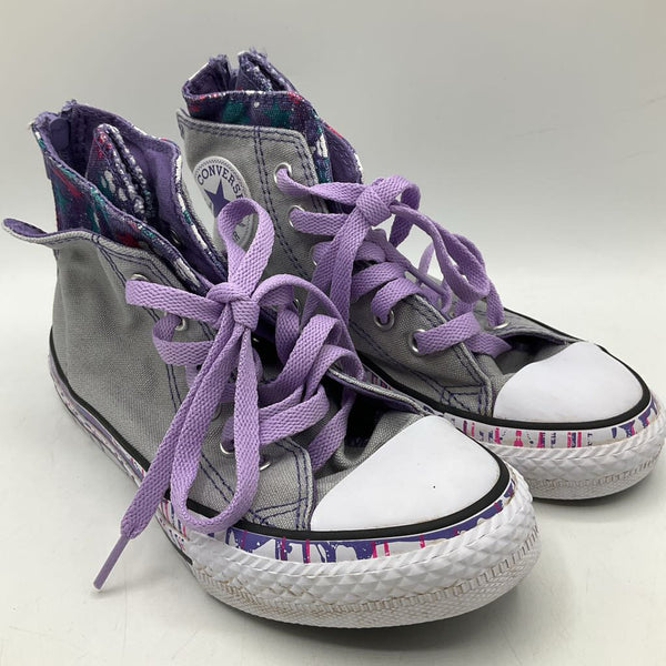 Size 13: Converse Gray/Purple Lace-Up High-Top Sneakers