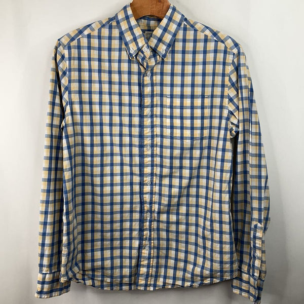 Size 14 Crewcuts White/Blue/Yellow Plaid Button Up Shirt