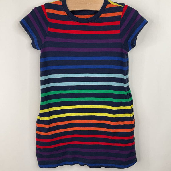 Size 3: Primary Black/Rainbow Stripes Cap Sleeve Dress