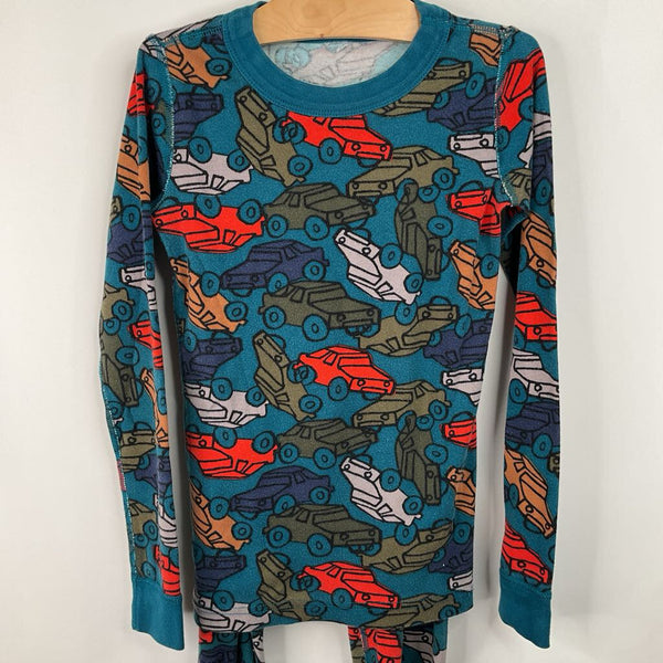 Size 8 (130): Hanna Anderson Teal Cars Long Sleeve 2pc PJS