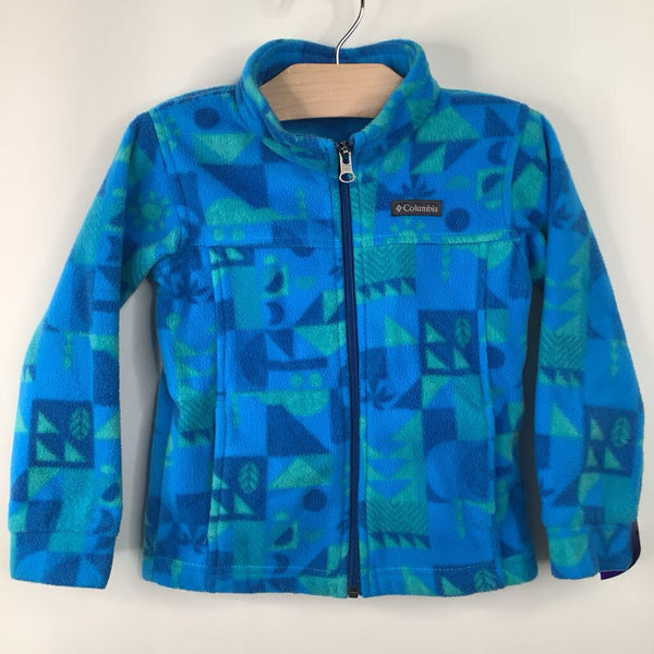 Size 4: Columbia Blue Geometric Patterned Zip-Up Fleece Coat