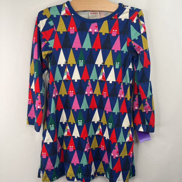 Size 4 (100): Hanna Andersson Blue/Multi Tree Long Sleeve Dress