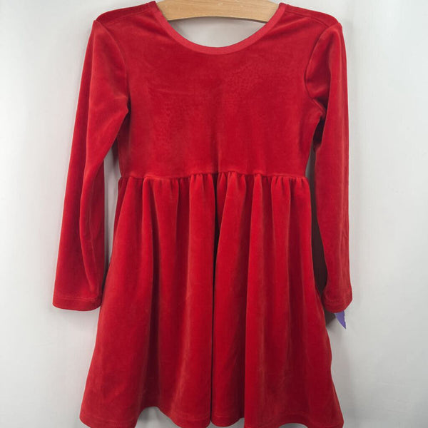 Size 4 (100): Hanna Andersson Red Velour Long Sleeve Dress