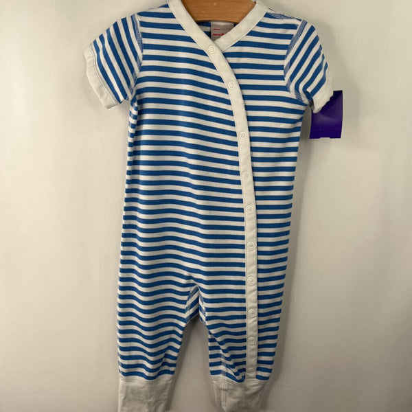 Size 3-6m (60): Hanna Andersson Blue/White Striped Short Sleeve Romper