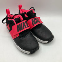 Size 1Y: Nike Black/Pink Velcro Strap Sneakers