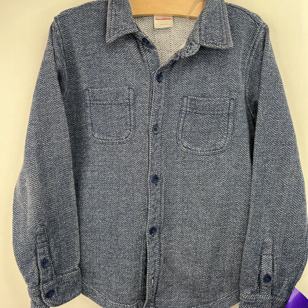Size 6-7 (120): Hanna Andersson Blue Collared Button-Up Long Sleeve Shirt