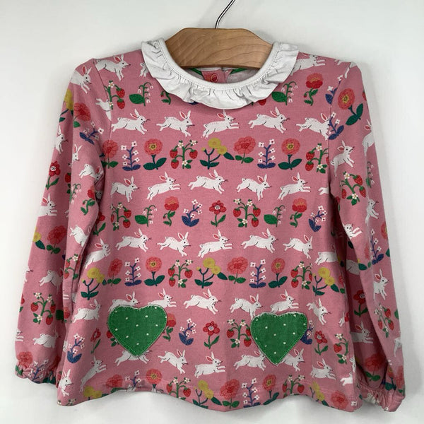 Size 3-4: Baby Boden Pink Bunny Floral Print Collared Long Sleeve Dress