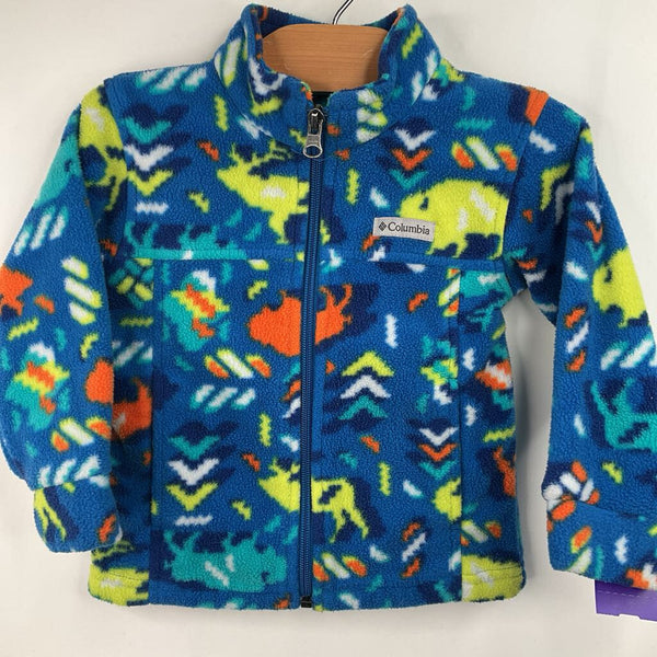 Size 2: Columbia Blue/Yellow/Orange Nature Print Zip-Up Fleece Coat