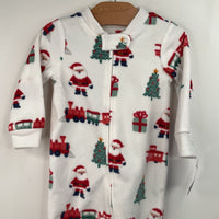 Size 9m: Carter's White Holiday Print Fleece 1pc Footy PJs