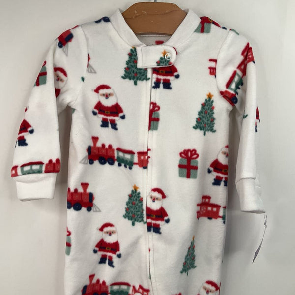 Size 9m: Carter's White Holiday Print Fleece 1pc Footy PJs