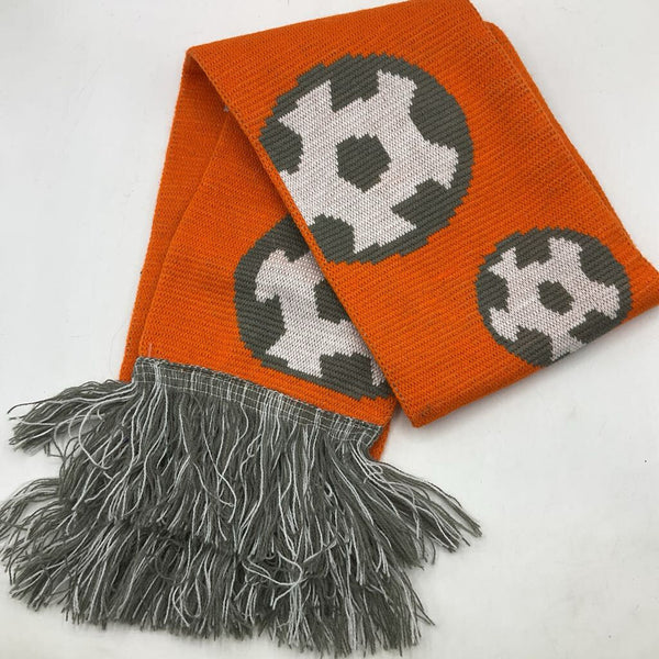 Size O/S: Orange/Grey Soccer Print Knitted Scarf