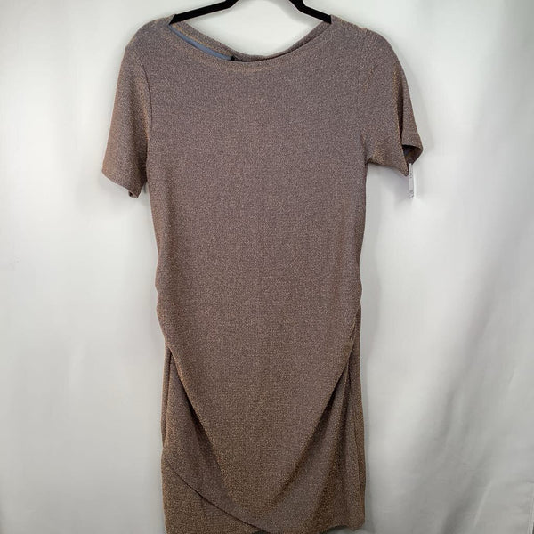 Size M: Avisha Arbel Golden Shimmery Short Sleeve Dress
