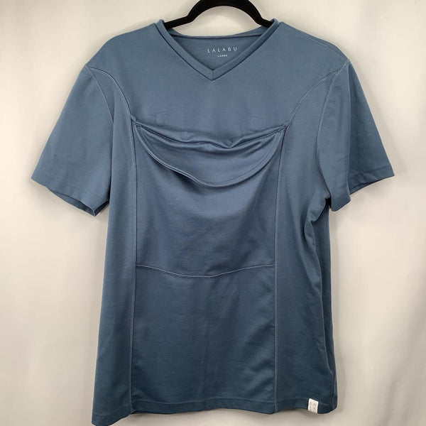 Size L: Lalabu Blue Short Sleeve Baby Pocket Dad Shirt