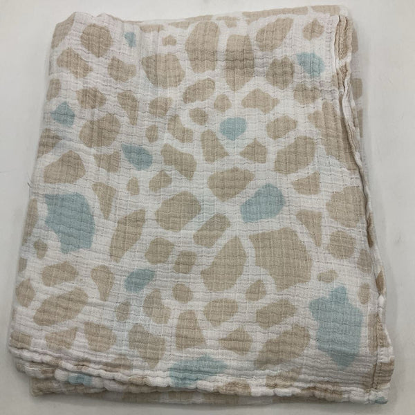 Size 0-3m: Aden + Anais White/Tan/Teal Pattern Wrap Swaddle