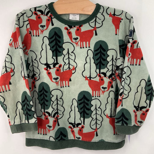 Size 3-4: Polarn O Pryet Green/Red Deer Print Sweater