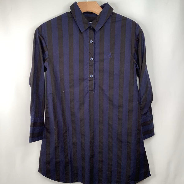 Size 12-13 (155): Beanpole Blue/Black Striped Button-Up Long Sleeve Shirt