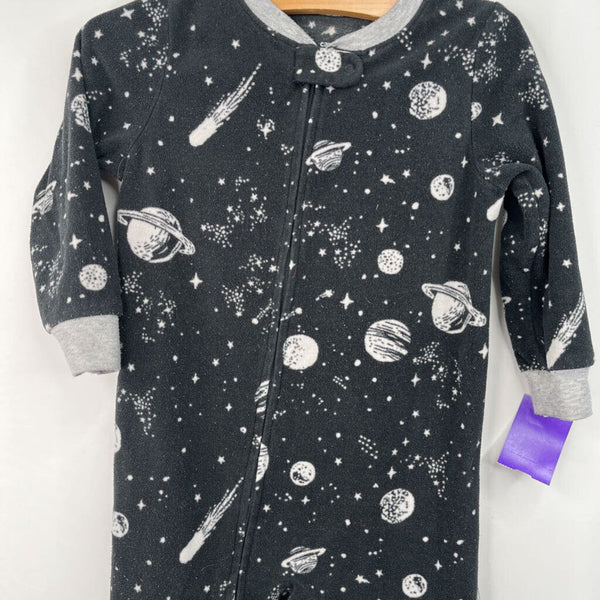 Size 2: Cater's Balck/Grey Space Fleece 1pc Footy PJs