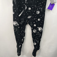 Size 2: Cater's Balck/Grey Space Fleece 1pc Footy PJs