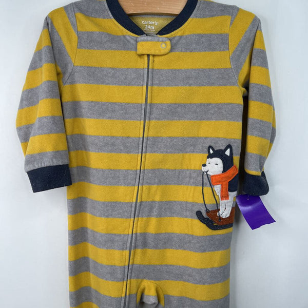 Size 2: Cater's Grey/Yellow Striped Husky Fleece 1pc Footy PJs