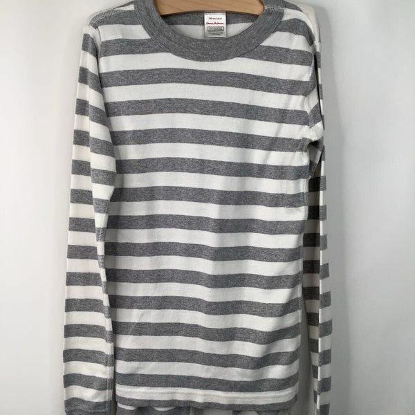 Size 12 (150): Hanna Andersson White/Grey Striped 2pc PJs