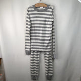 Size 12 (150): Hanna Andersson White/Grey Striped 2pc PJs
